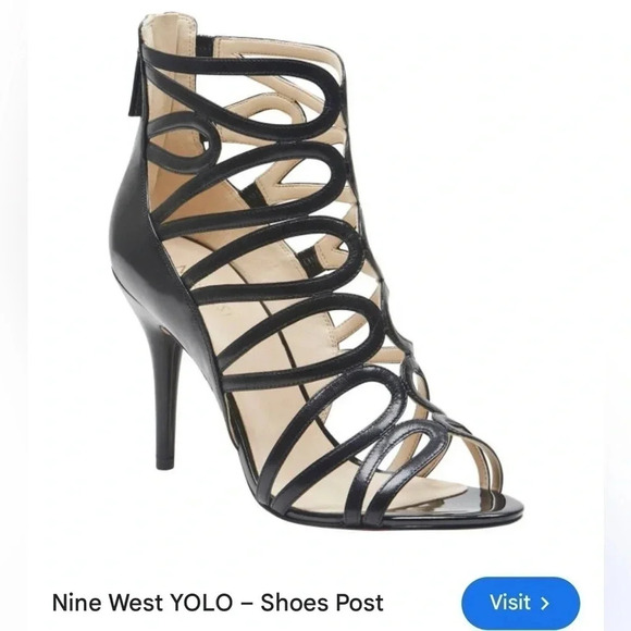 Nine West black leather gladiator heel shoes,open toe,back zip,event,great cond - Picture 1 of 16